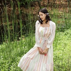 Women's Pastel Striped Sundress with Tie Waist